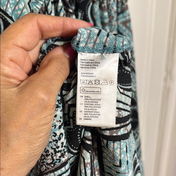 H&M NWOT Elegant Black and Turquoise Batik Patterned Handkerchief Dress - Picture 7 of 9